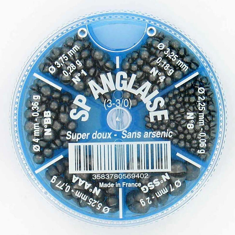 Plomb Pêche à L'anglaise BOITE 6 CASES FENDU GB 3 Plomb Pêche à L'anglaise BOITE 6 CASES FENDU GB